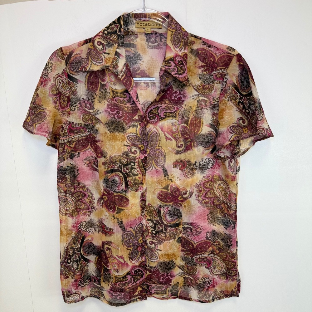 Vintage Paisley Button Down Top Sheer Blouse Y2K Whimsical Fairy Grunge Boho